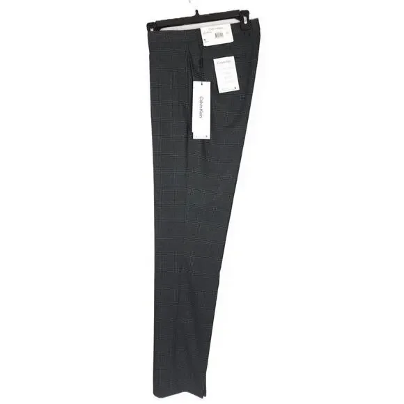 Calvin Klein Mens Slim Fit Dress Pants 40x32 Charcoal Blue Plaid Stretch NWT - Picture 4 of 4